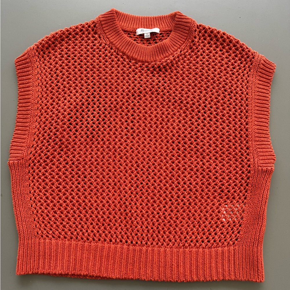 Madewell Openwork Knit Sleeveless Sweater Vest in Burnt Orange